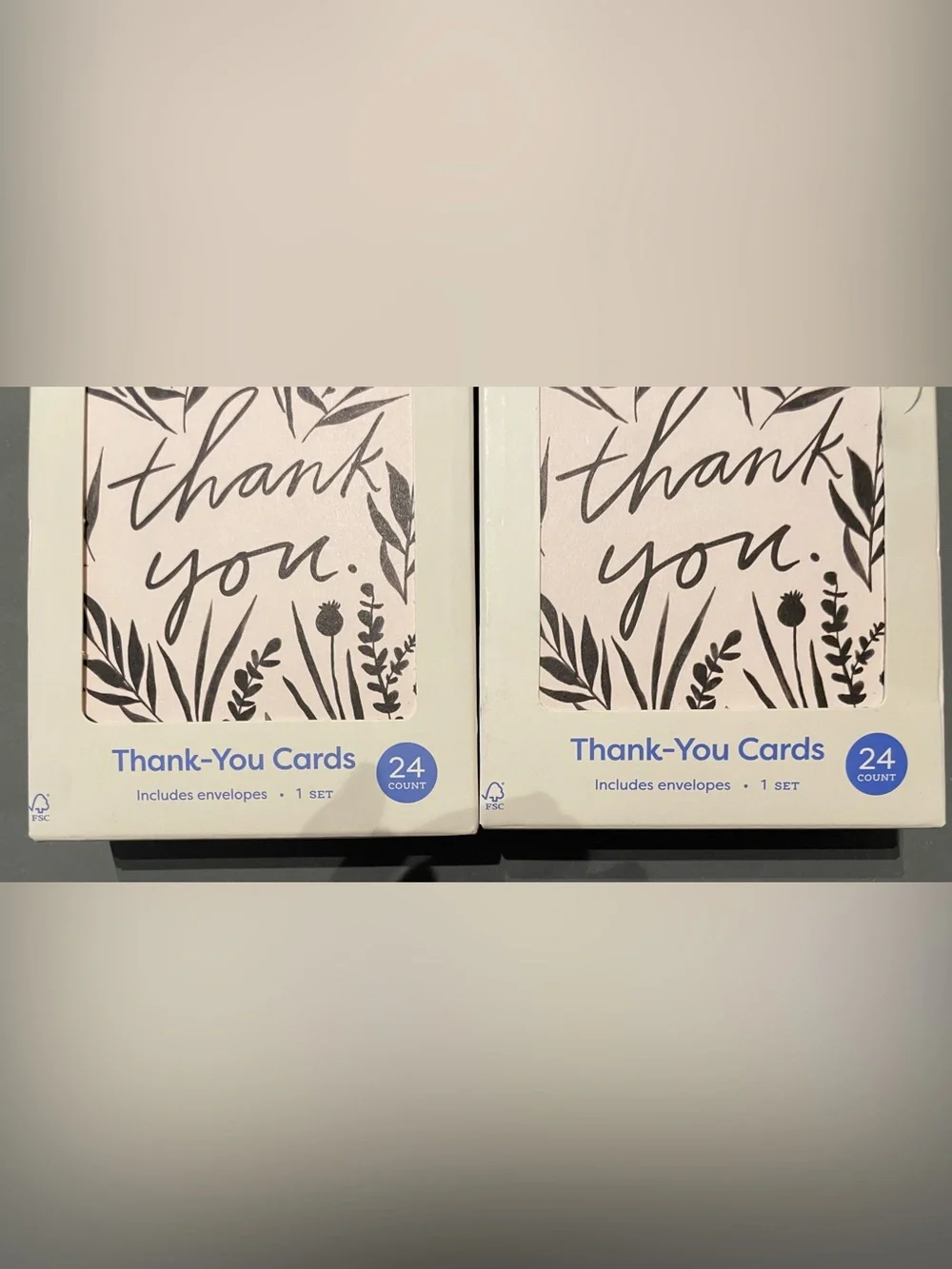 2 Spritz 24ct Black/White Floral Thank You Notes Card Set with Envelopes Blank
